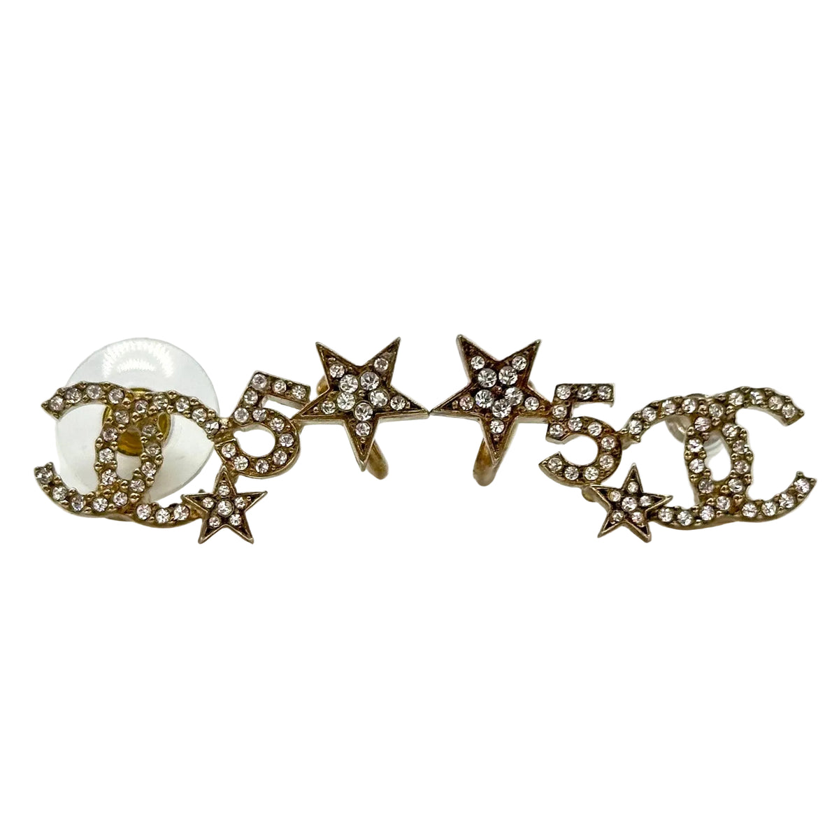 Chanel Star No.5 Rhinestone Stud Earrings Gold