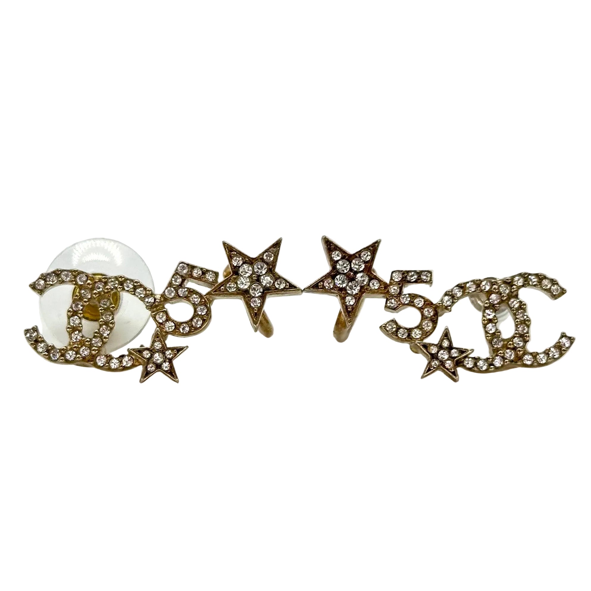 Chanel Star No.5 Rhinestone Stud Earrings Gold