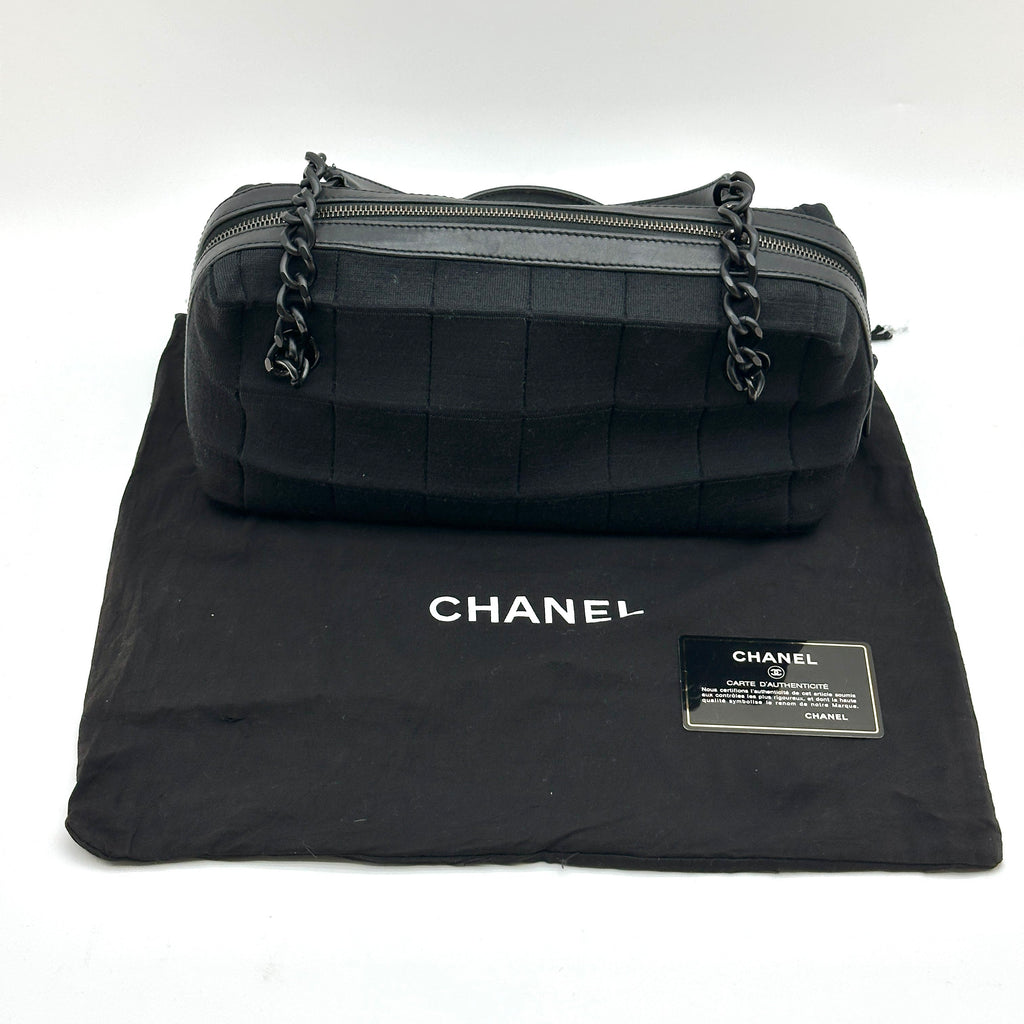 Chanel Chocolate Bar Cotton Chain Shoulder Bag Black Black Metal Fittings 7040713 7XXXXXX
