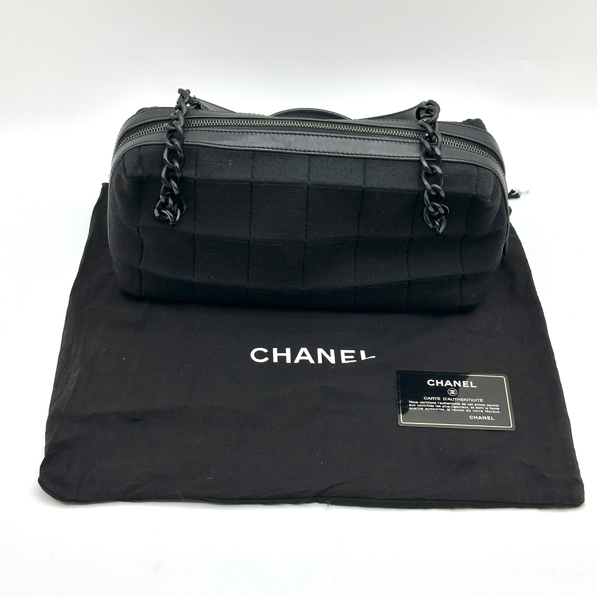 Chanel Chocolate Bar Cotton Chain Shoulder Bag Black Black Metal Fittings 7040713 7XXXXXX