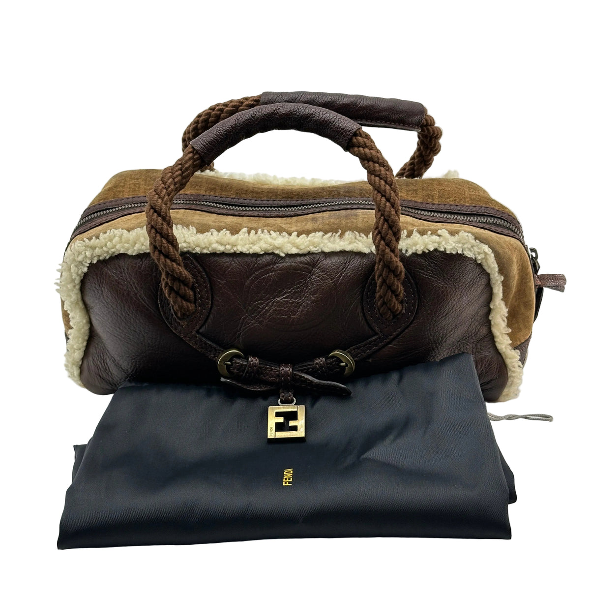 Fendi Shearling Leather Mouton Brown Handbag