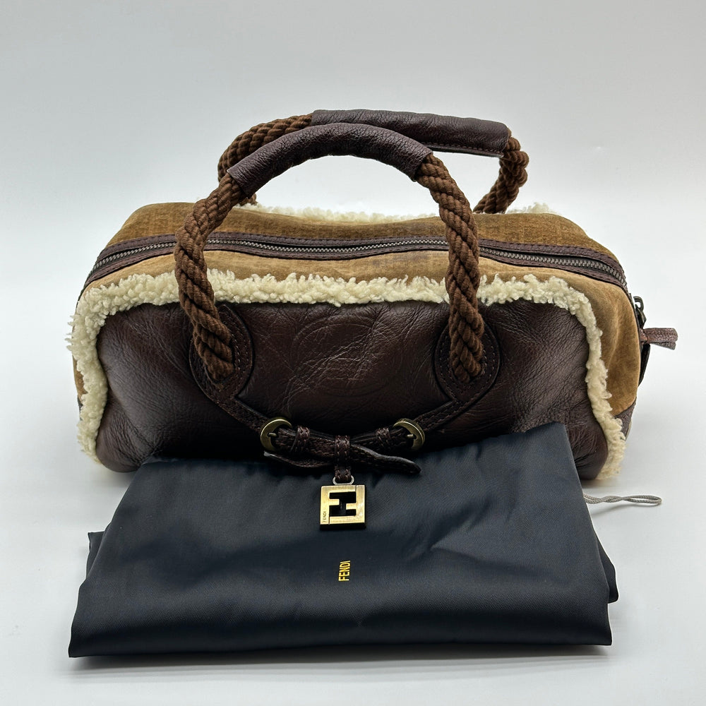 Fendi Shearling Leather Mouton Brown Handbag