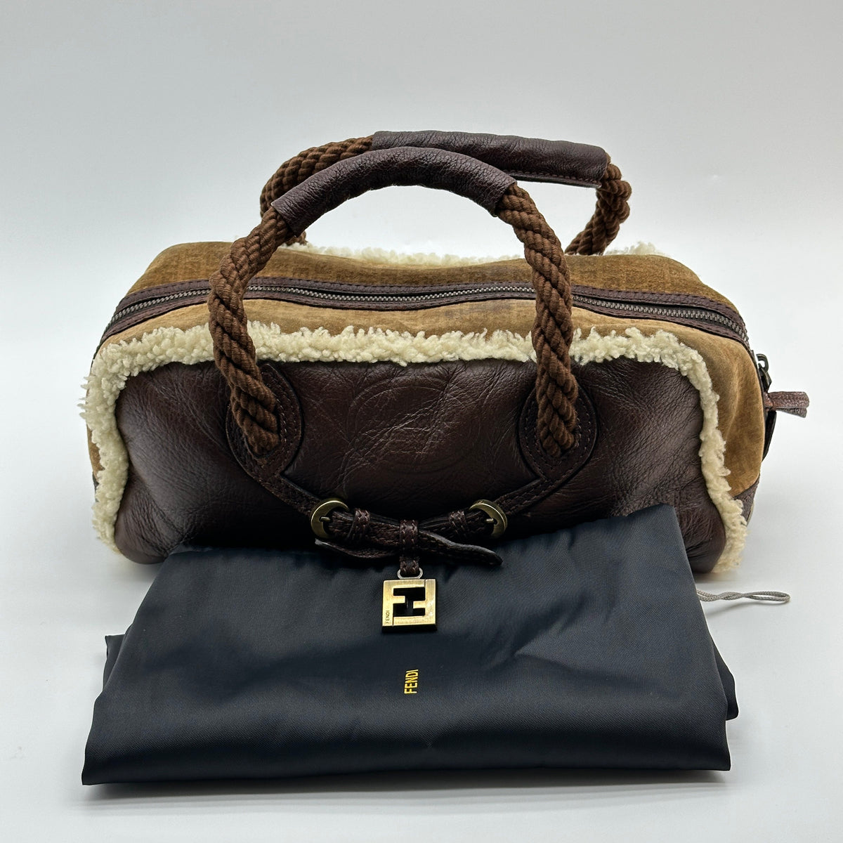 Fendi Shearling Leather Mouton Brown Handbag