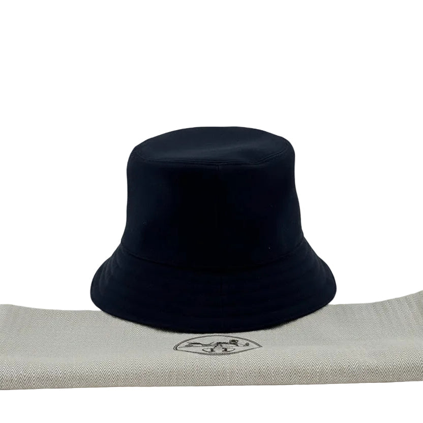 Hermes Fred H Navy Blue Cotton Bucket Hat Size 58 100%Cotton