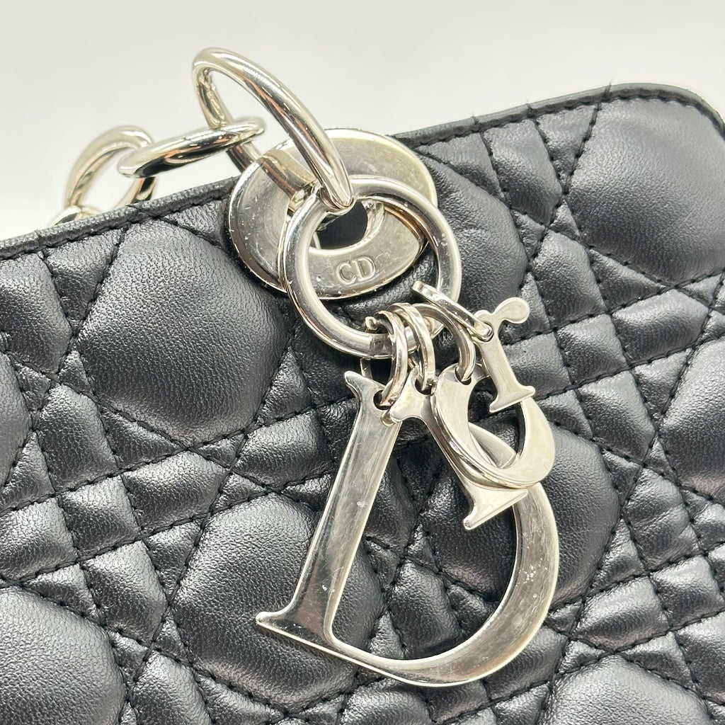 Christian Dior Cannage Leather Chain Tote Bag Black