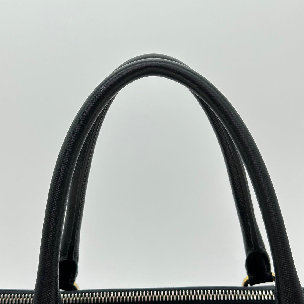 Prada Galleria Saffiano 2Way Handbag Shoulder Bag Black Gold