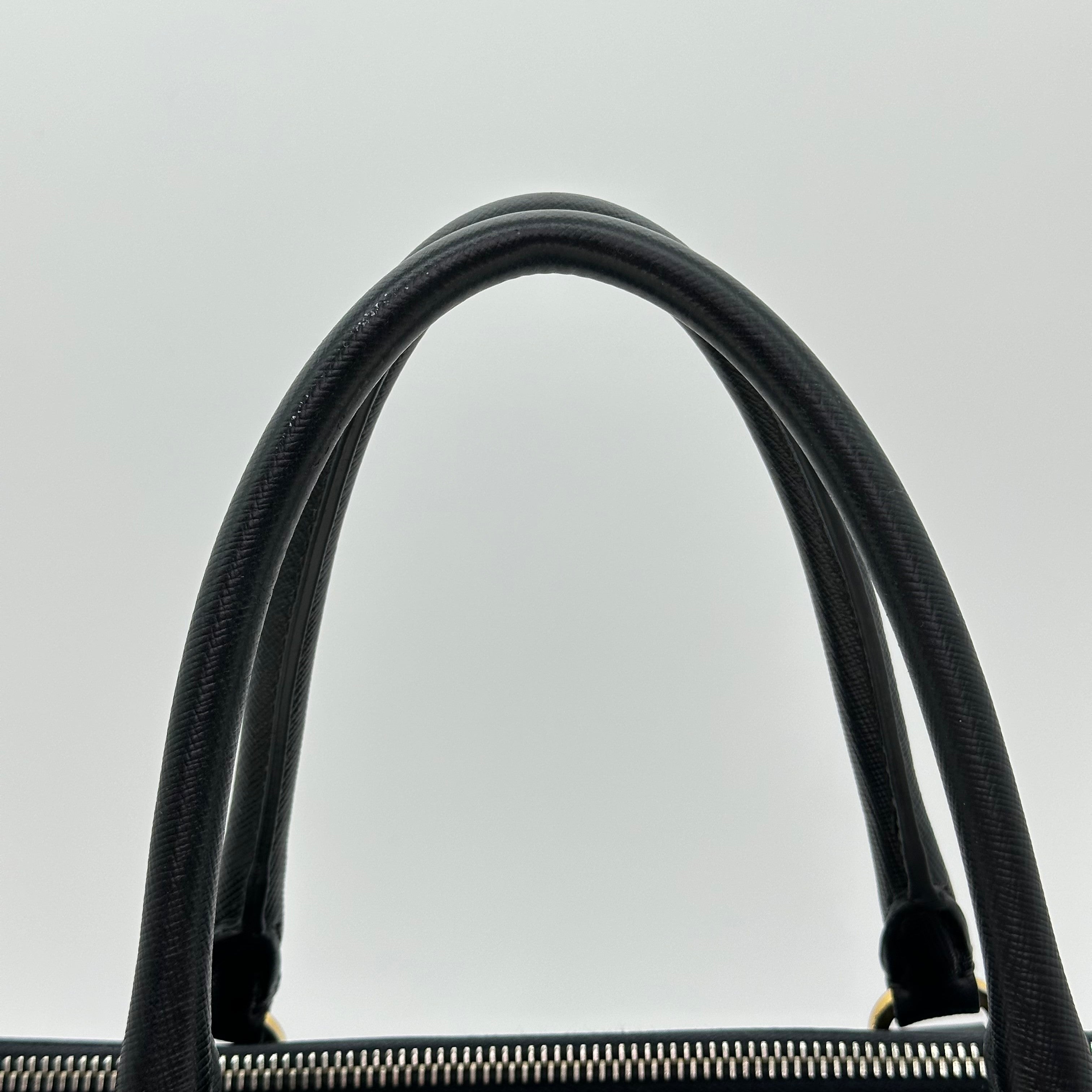 Prada Galleria Saffiano 2Way Handbag Shoulder Bag Black Gold