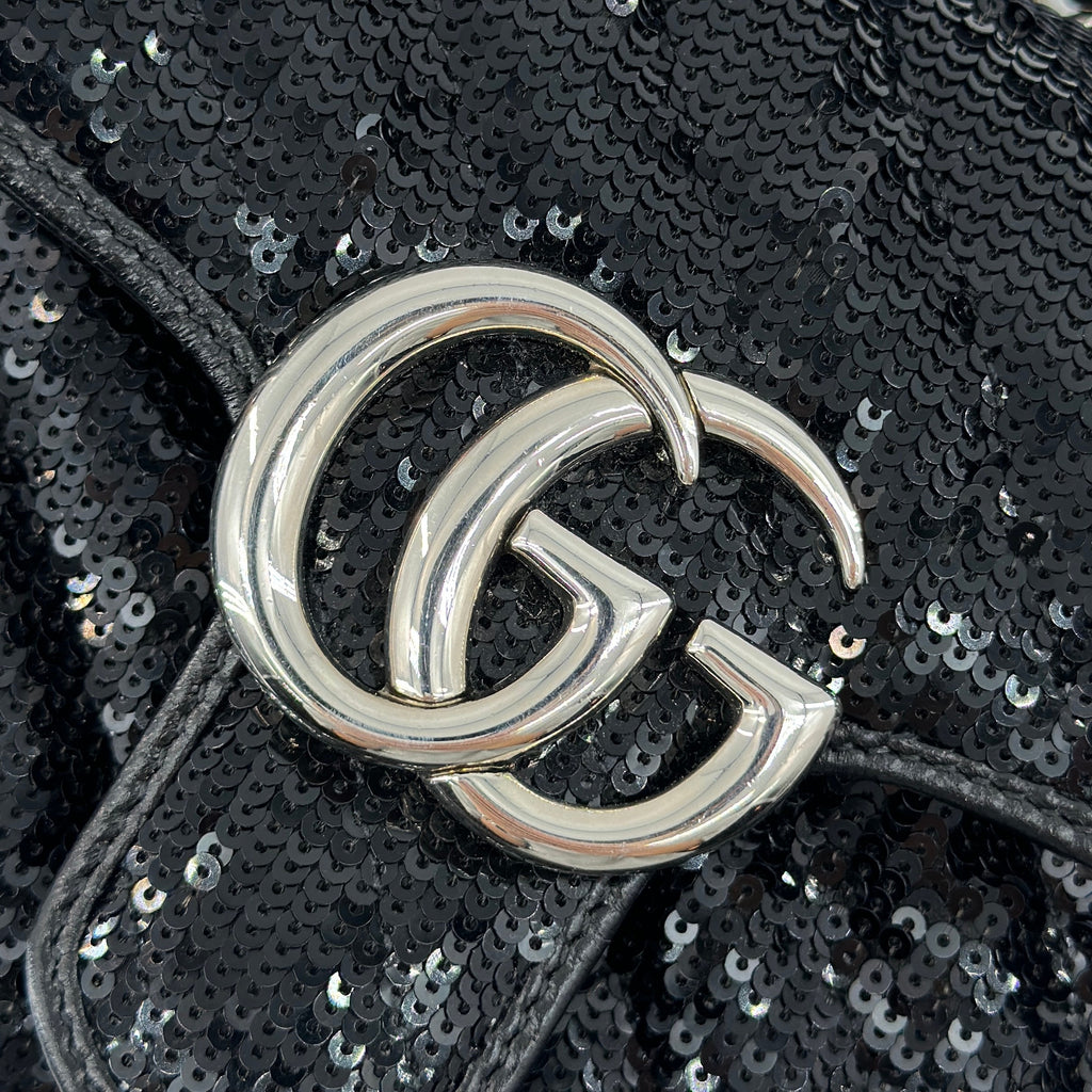 Gucci GG Marmont Sequins x leather Chain Shoulder Bag Black