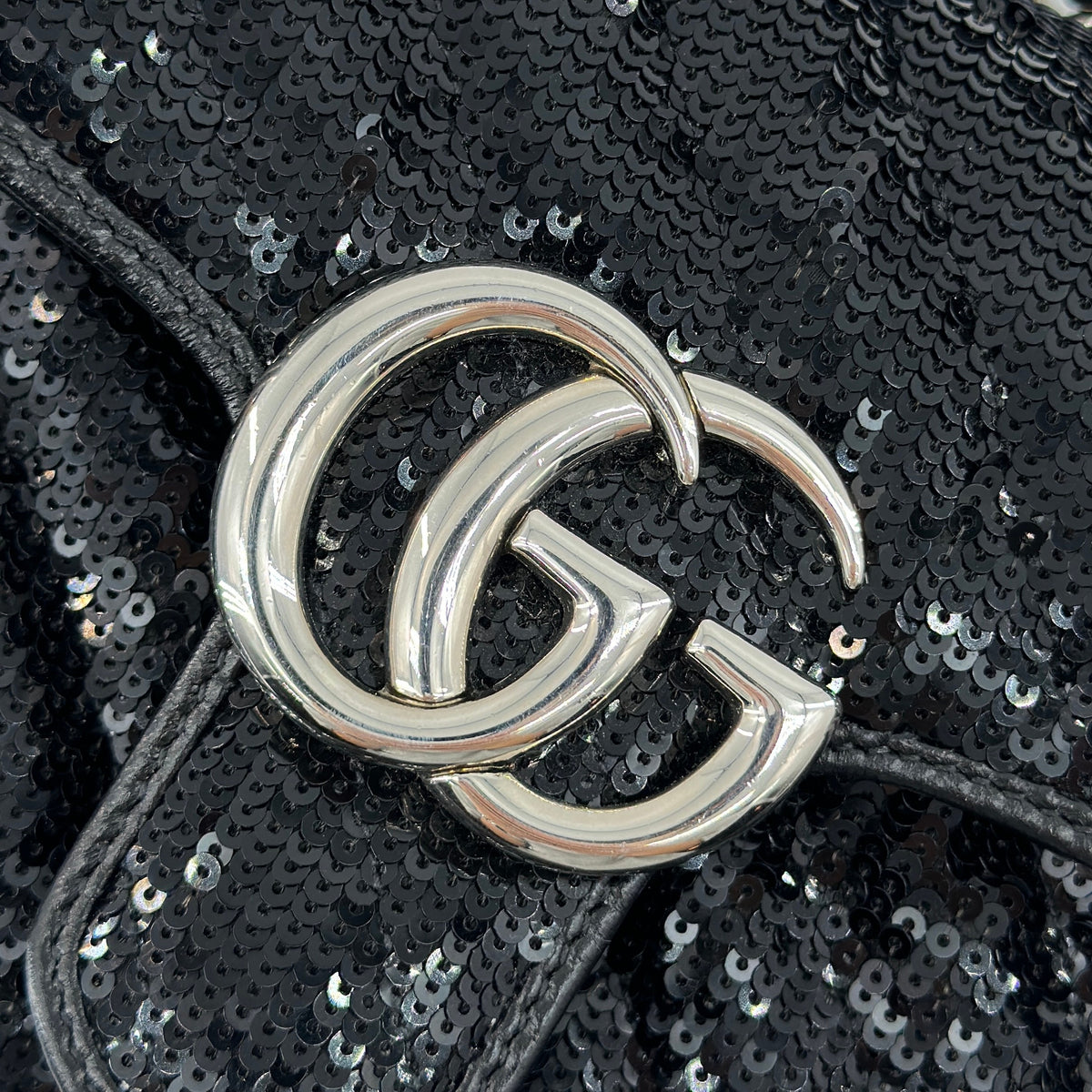 Gucci GG Marmont Sequins x leather Chain Shoulder Bag Black