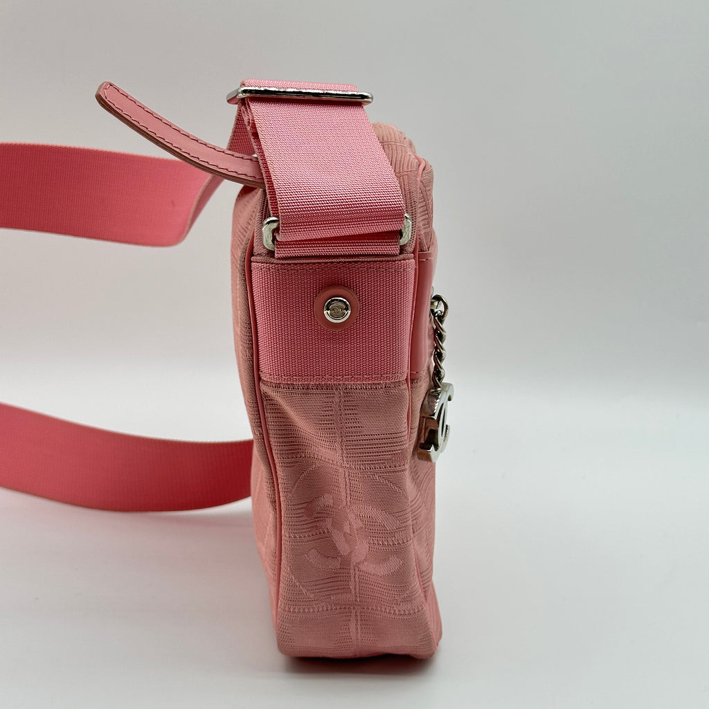 Chanel New Travel Line Jacquard Nylon Pink Crossbody Bag