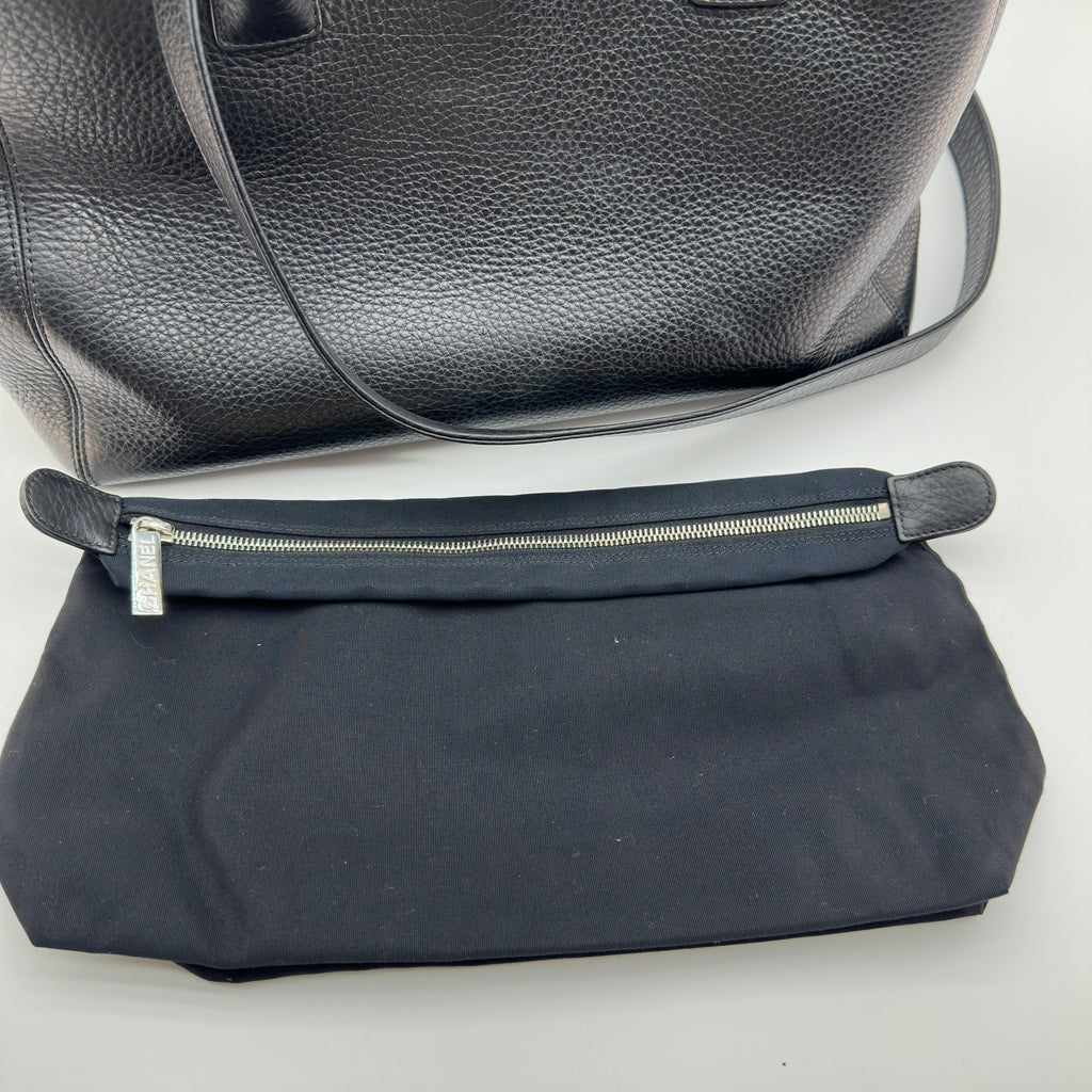 Chanel Executive Leather Black Silver Tote Shoulder Bag