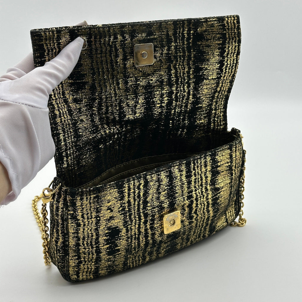 Fendi Velour Chain Shoulder Bag Black×Gold 8BP046