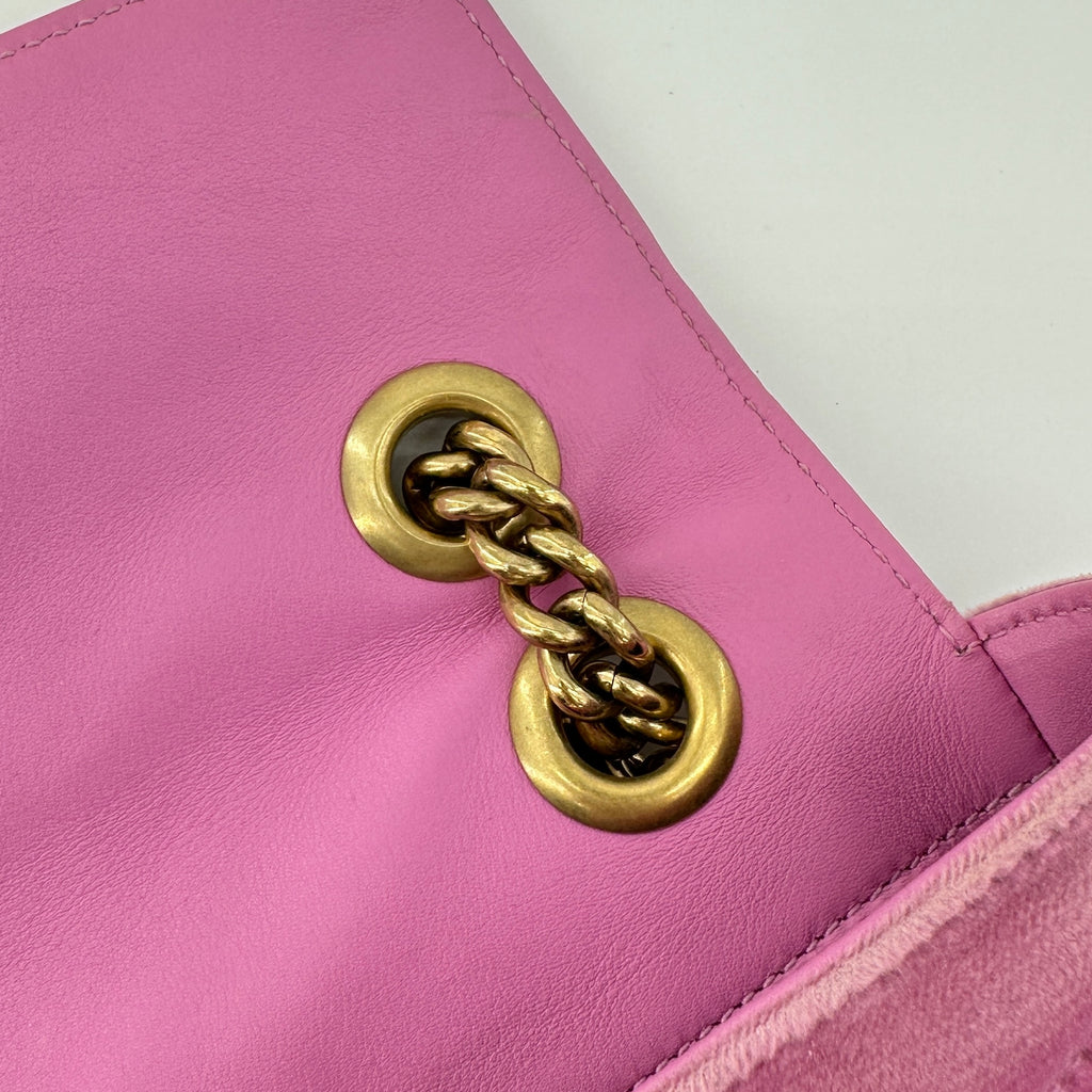 Gucci GG Marmont Velvet Crystal Shoulder Bag Pink 443497