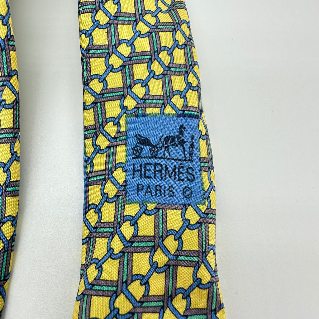 Hermes 图案真丝领带复古领带 100% 真丝
