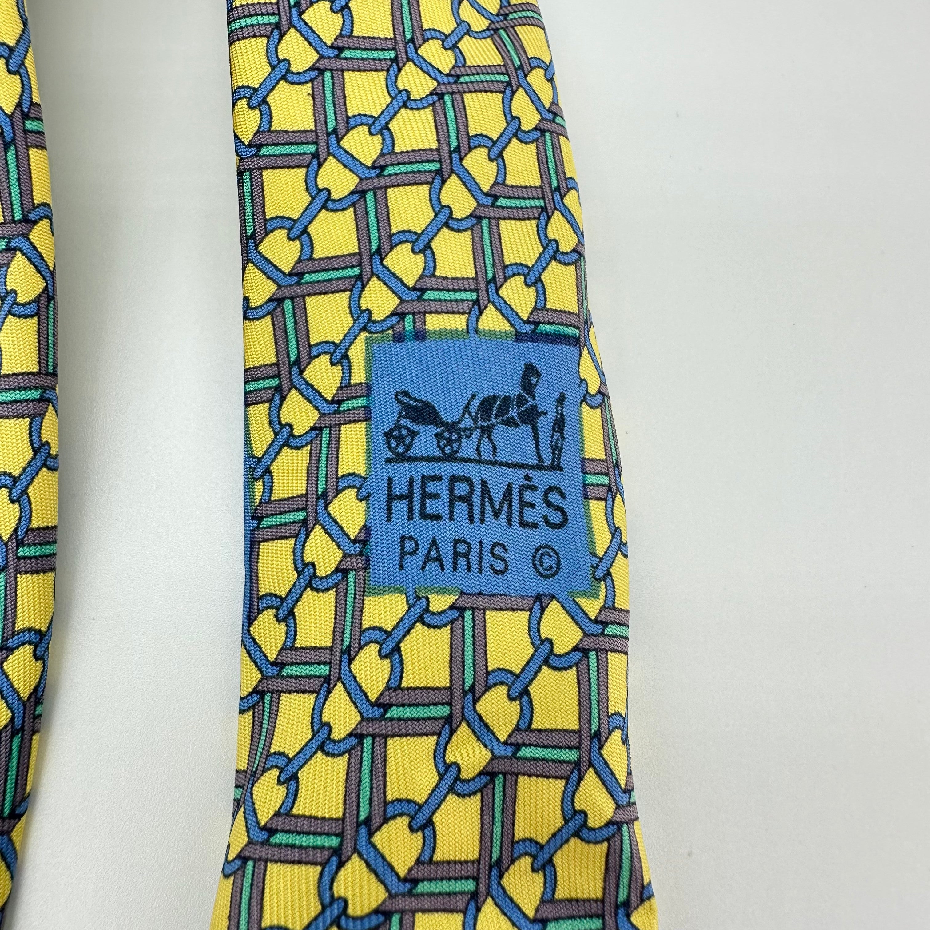 Hermes 图案真丝领带复古领带 100% 真丝