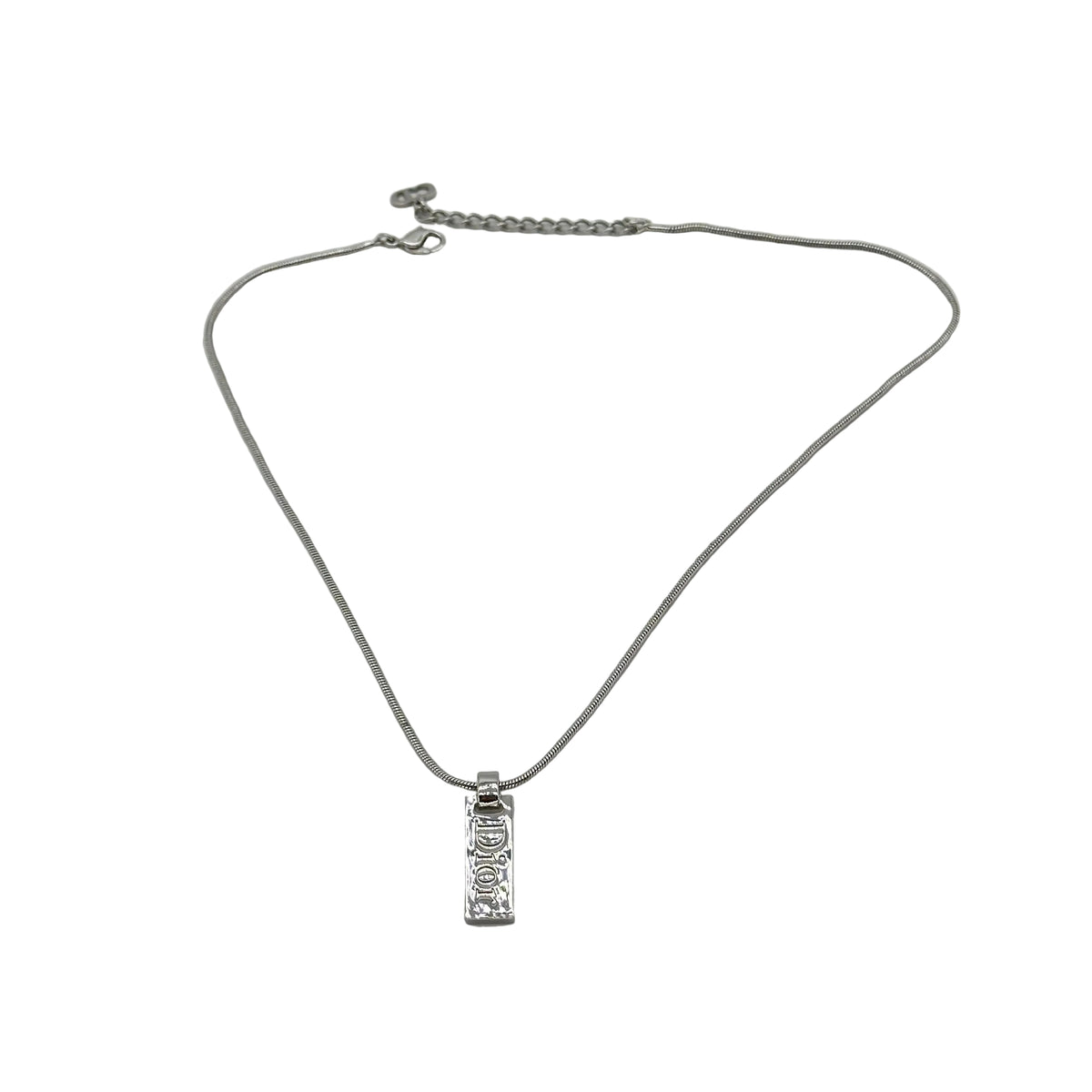 Christian Dior Logo Plate Necklace Silver Tone