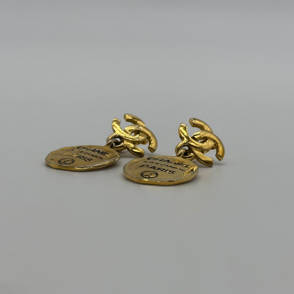 Chanel Coco Mark Cambon Plate Gold-Tone Drop Earrings