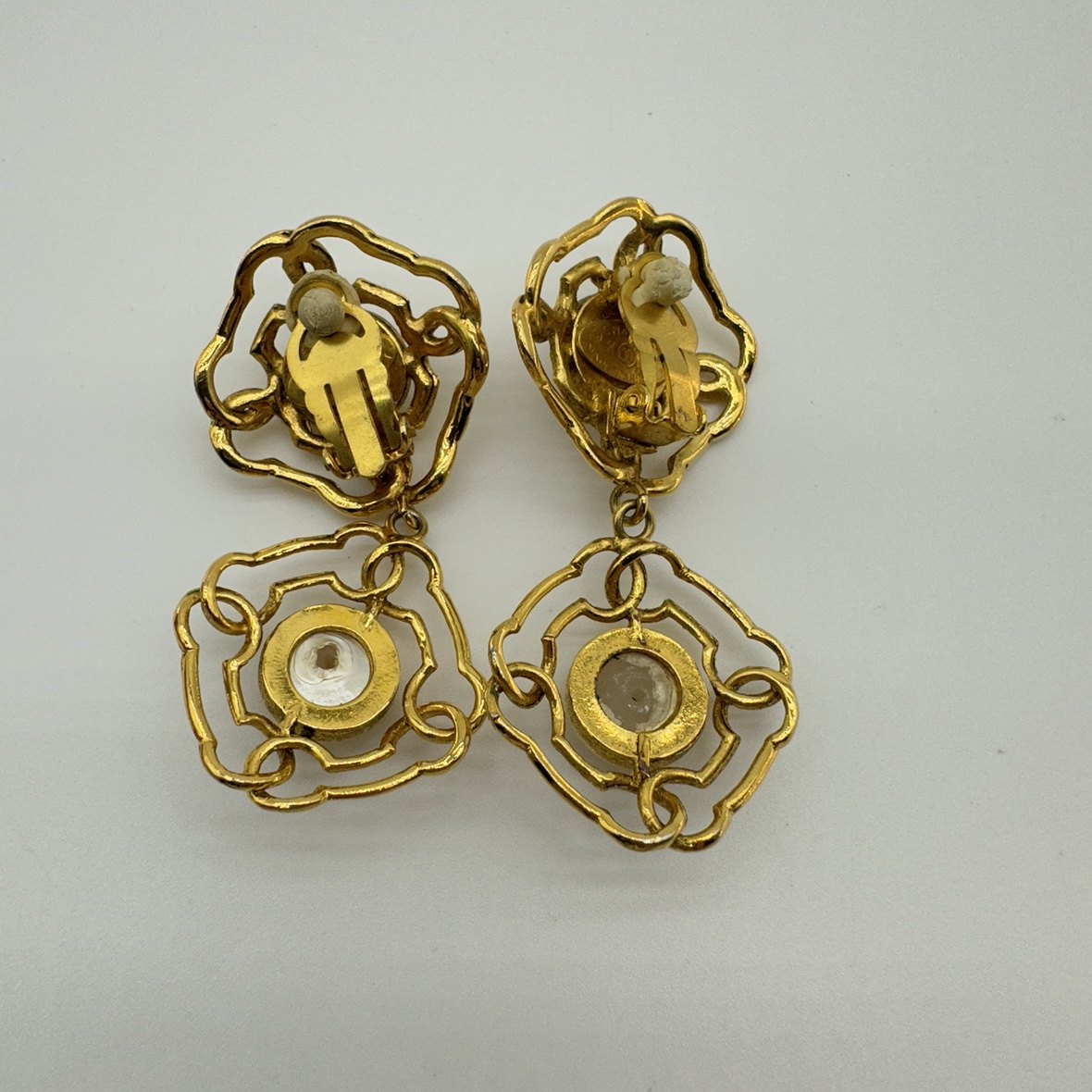 Chanel Faux Pearl Gold-Tone Camellia Drop Earrings