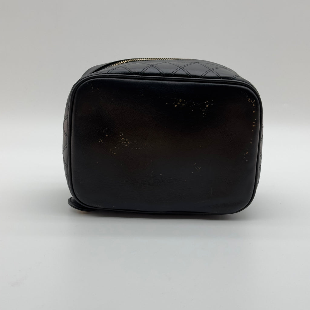 Chanel Quilted Caviar Leather Coco Mark Small Black Vanity Case