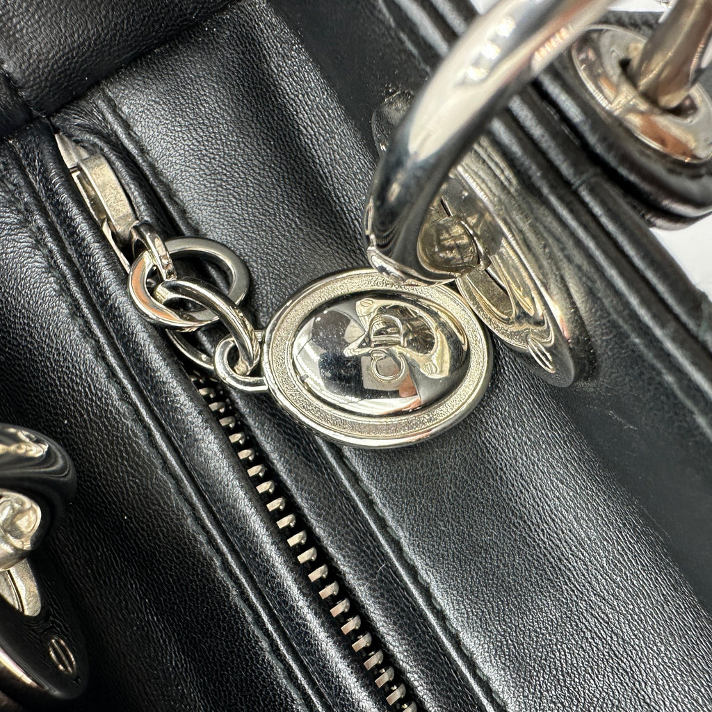 christian dior cannage lady dior leather 2 way handbag black