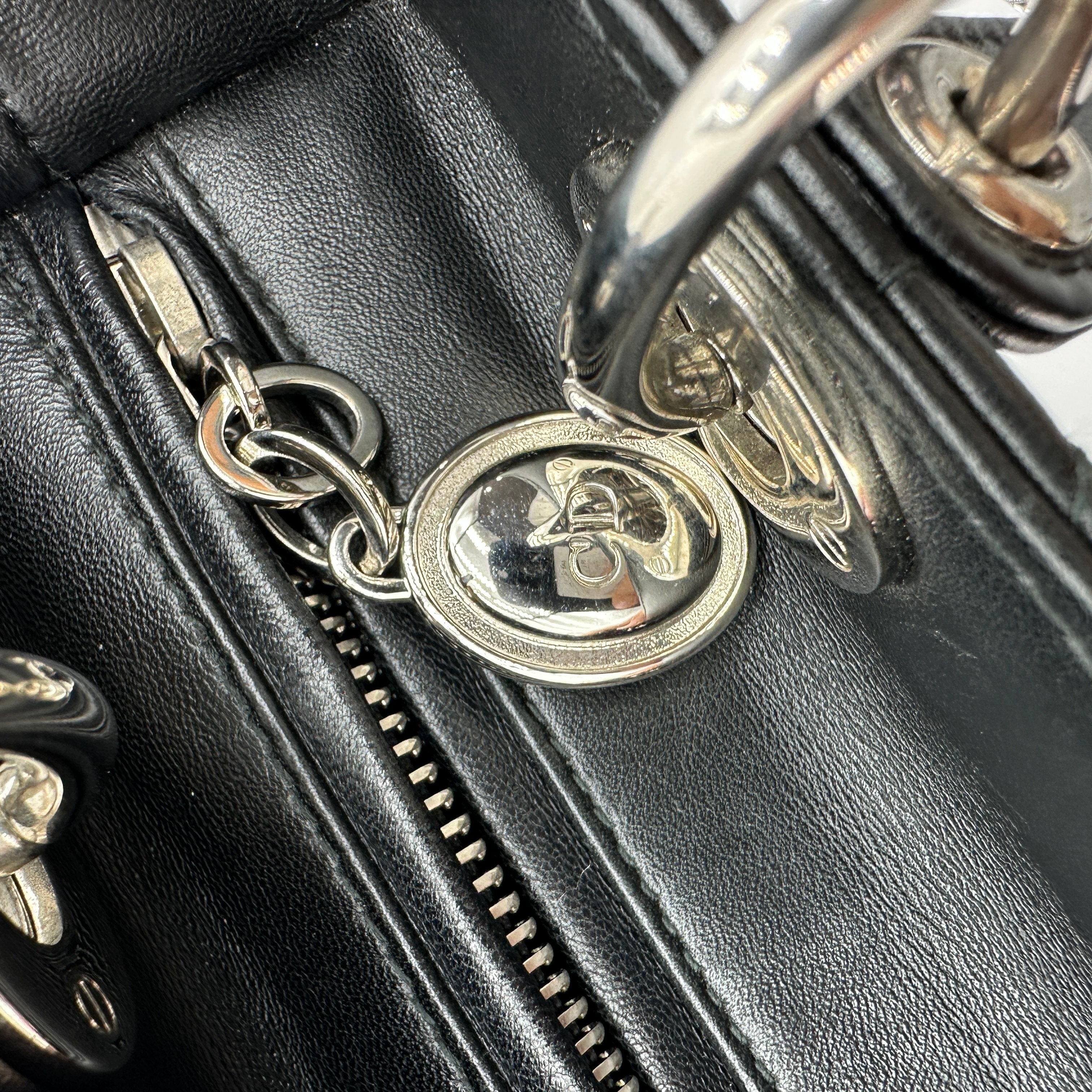 christian dior cannage lady dior leather 2 way handbag black