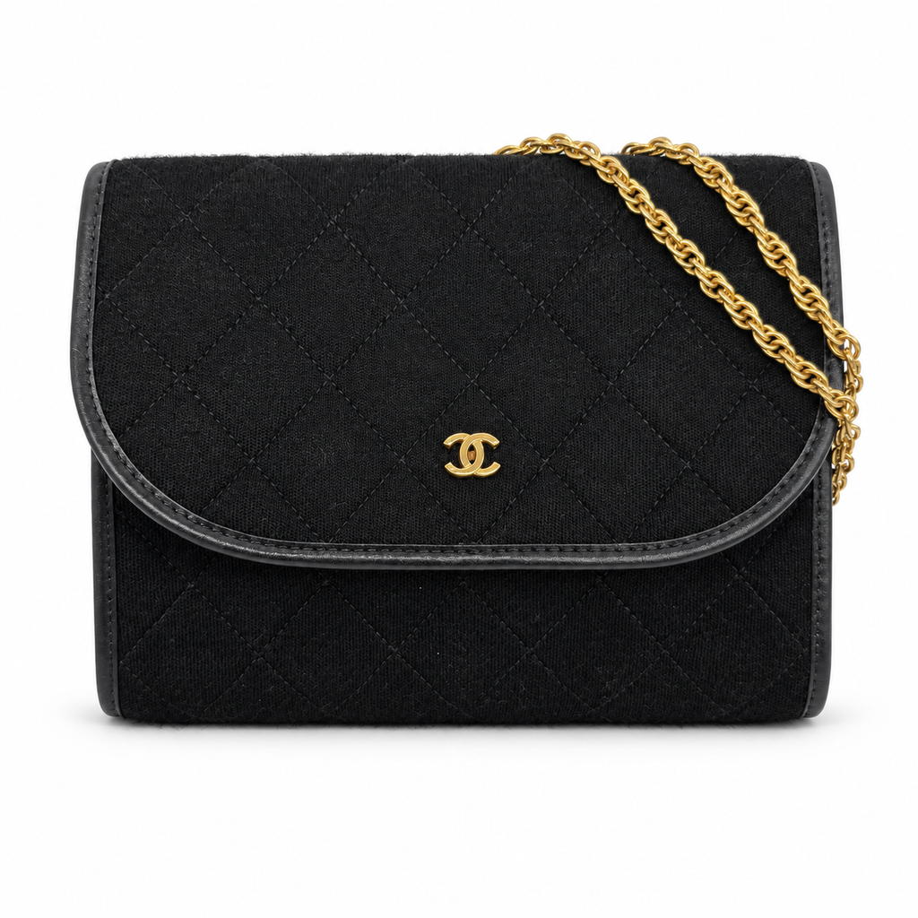 Chanel Coco Mark Black Fabric Chain Shoulder Bag
