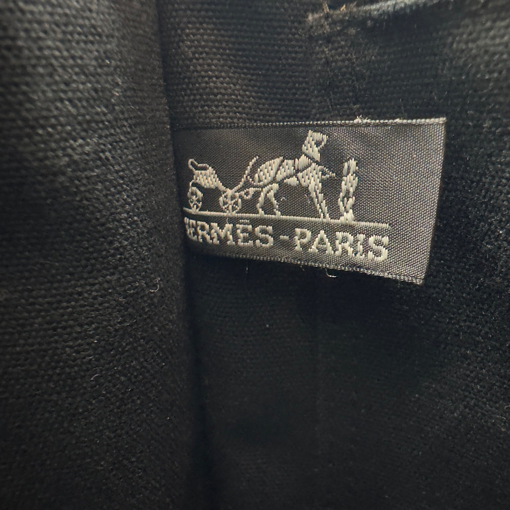 Hermes Striped Canvas Fourre Tout PM Black Tote Bag