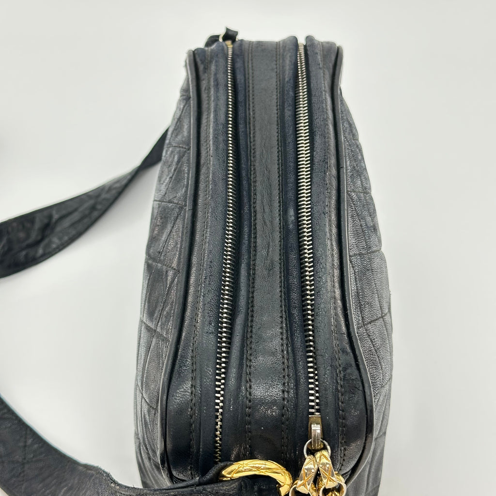 CHANEL Matelassé 2nd Series Camera Bag Lambskin Black Gold Hardware Charm Shoulder Bag