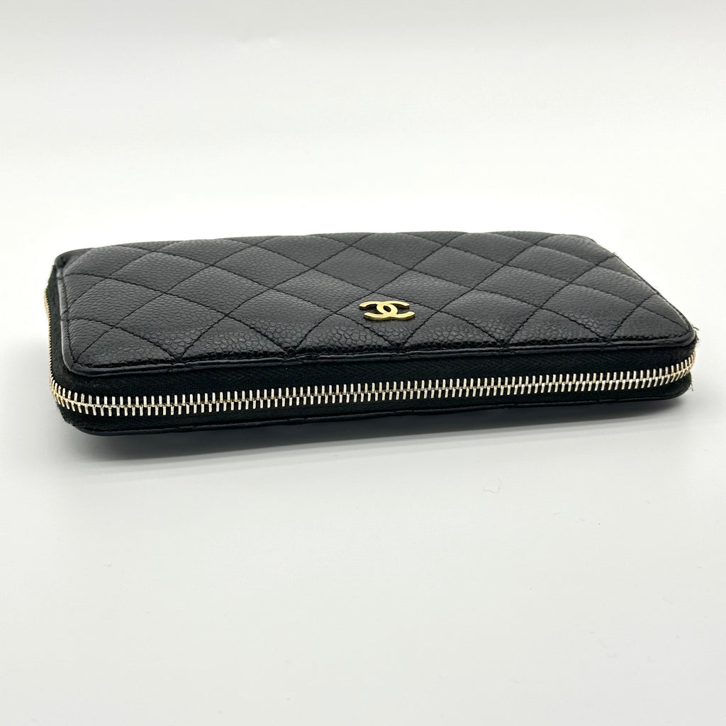 Chanel Caviar Quilted Large Gusset Zip Around Wallet Black