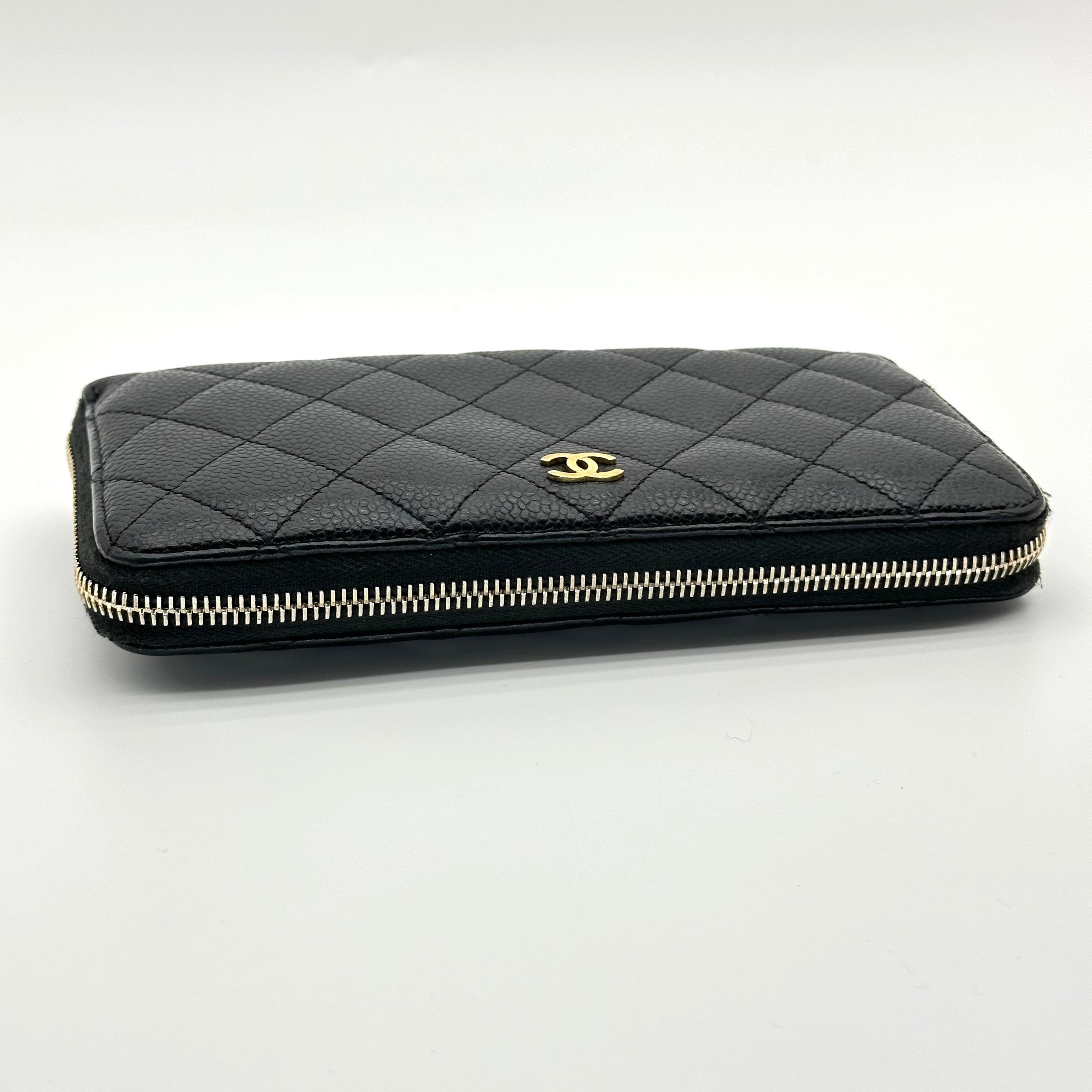 Chanel Caviar Quilted Large Gusset Zip Around Wallet Black