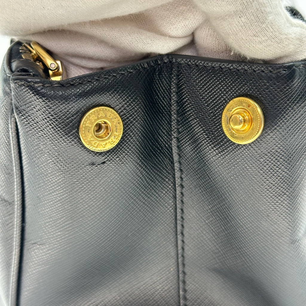 Prada Galleria Saffiano 2Way Handbag Shoulder Bag Black Gold