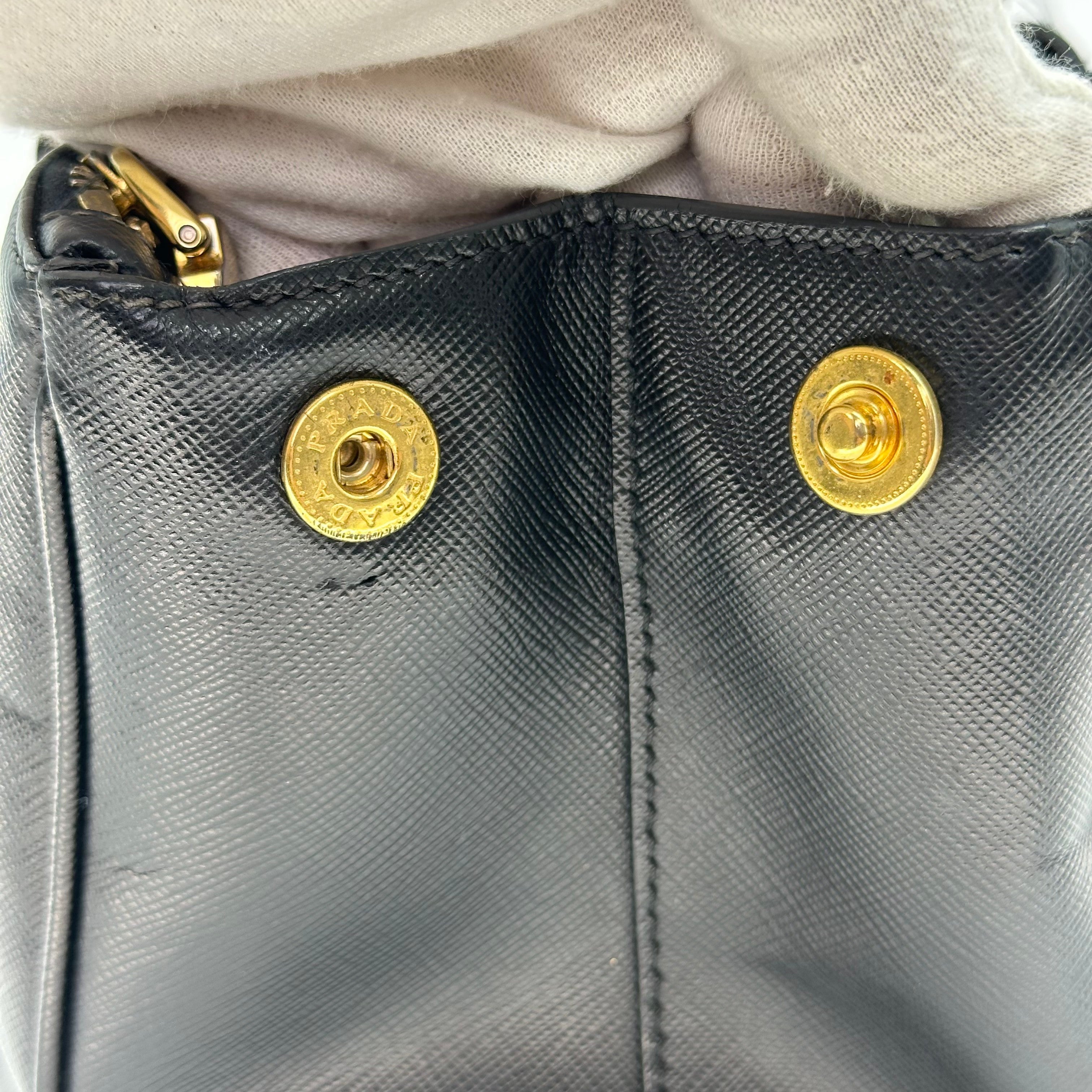 Prada Galleria Saffiano 2Way Handbag Shoulder Bag Black Gold