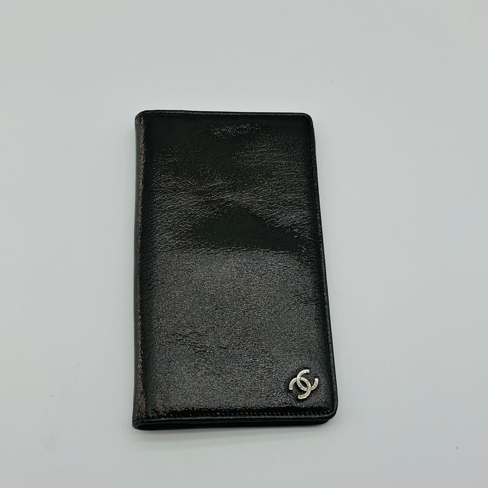 Chanel Patent Leather Coco Mark Long Black Bifold Wallet
