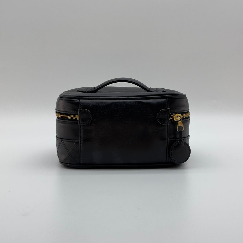 Chanel Quilted Caviar Leather Coco Mark Small Black Vanity Case