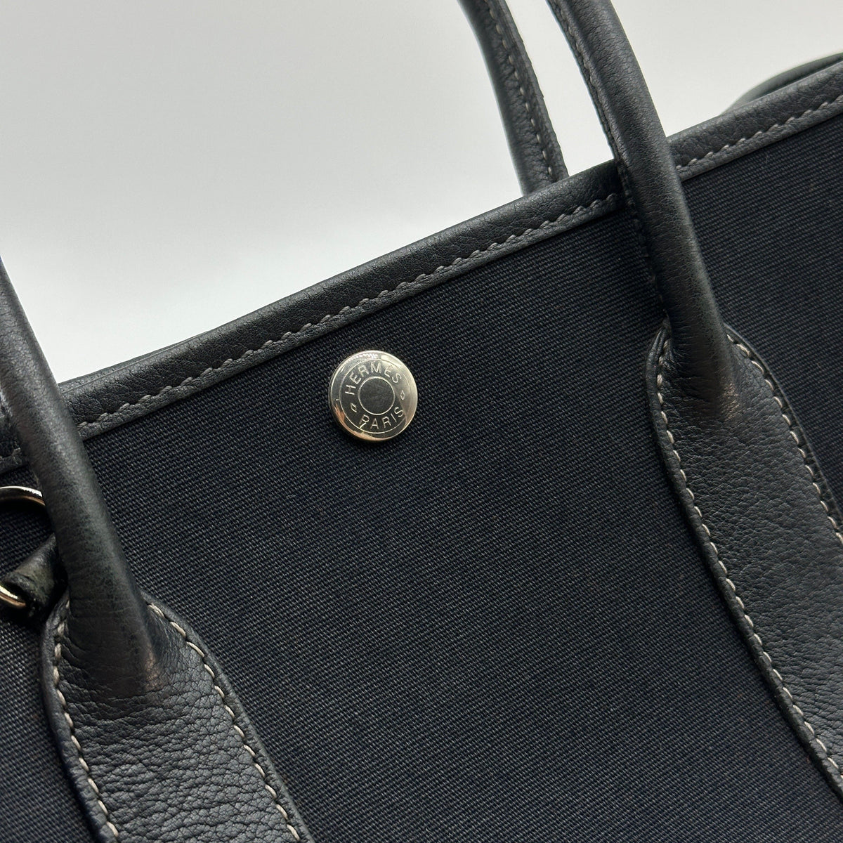 Hermes Garden Party TPM Black Canvas Leather Shoulder Bag