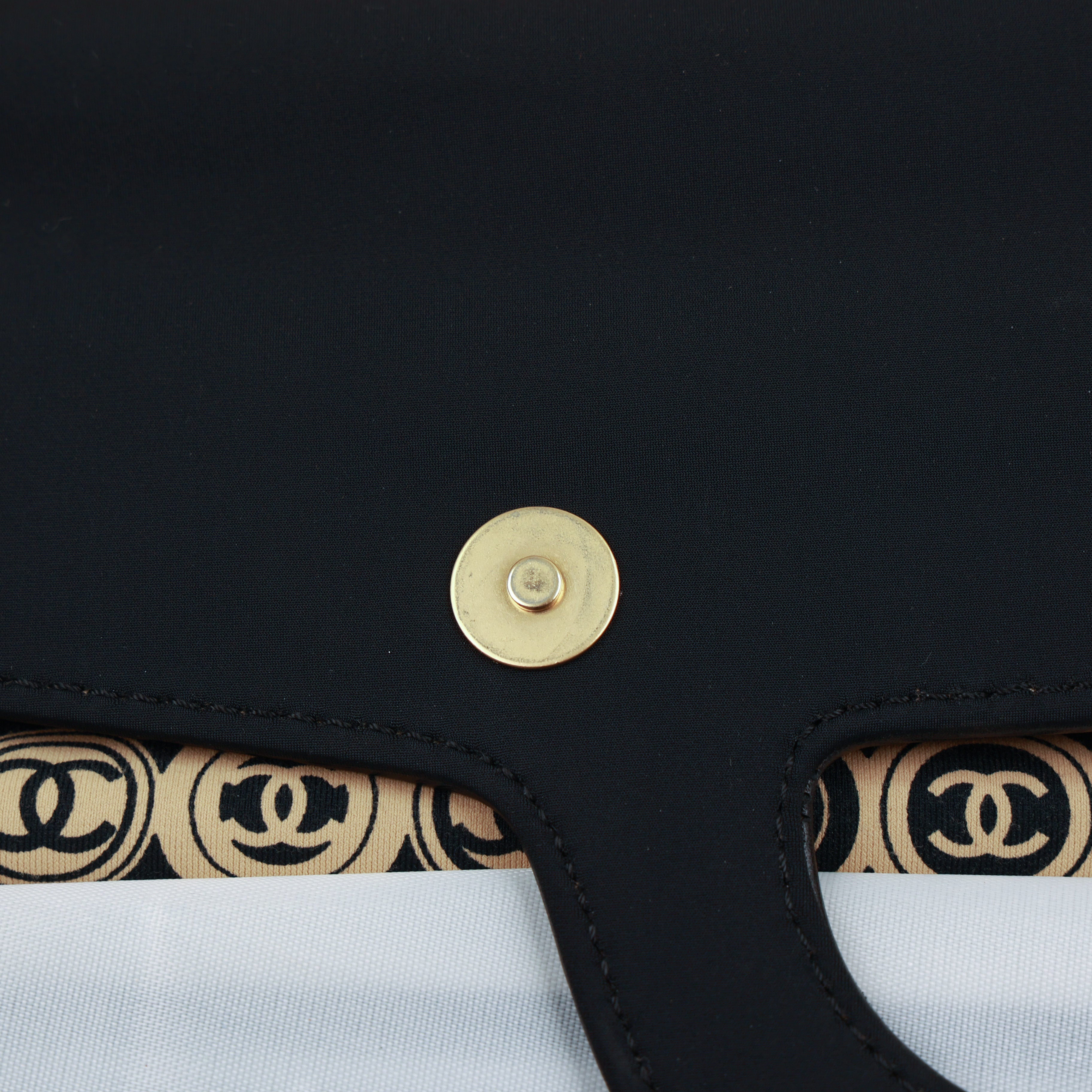 Chanel Coco Mark handbag Jersey Calfskin Printed Large Frame Handle Bag Beige Black 8 series