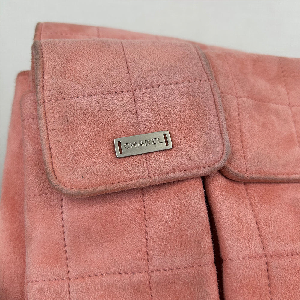Chanel Pink Choco Bar Reissue Suede Flap Bag Leather Metal