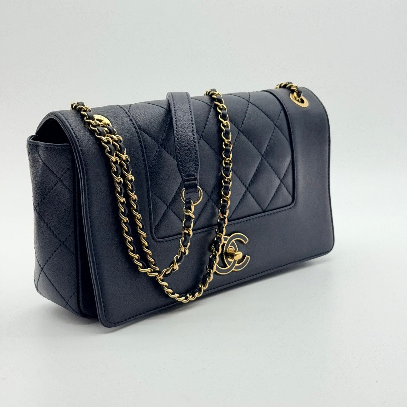 Chanel Black Quilted Sheepskin Leather Mademoiselle Vintage Flap Bag