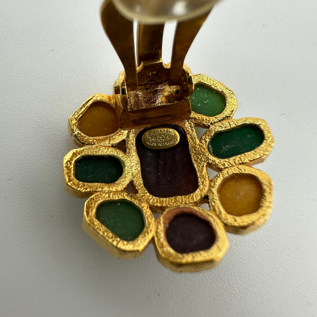 Chanel 96A Gold Multicolor Stone Clip-On Earrings