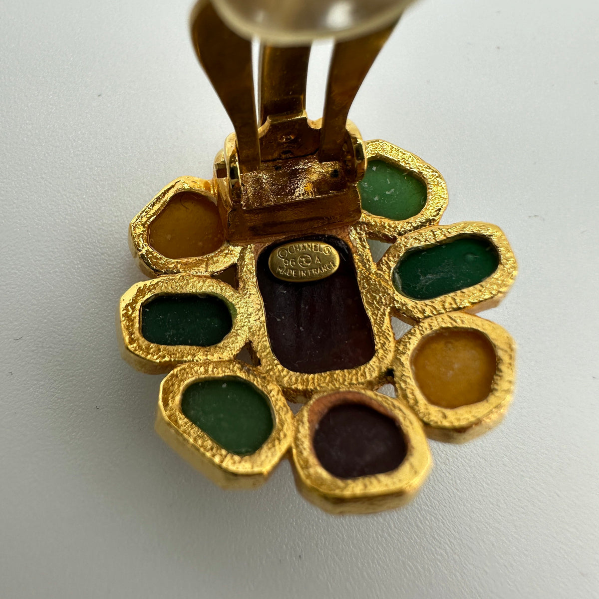 Chanel 96A Gold Multicolor Stone Clip-On Earrings