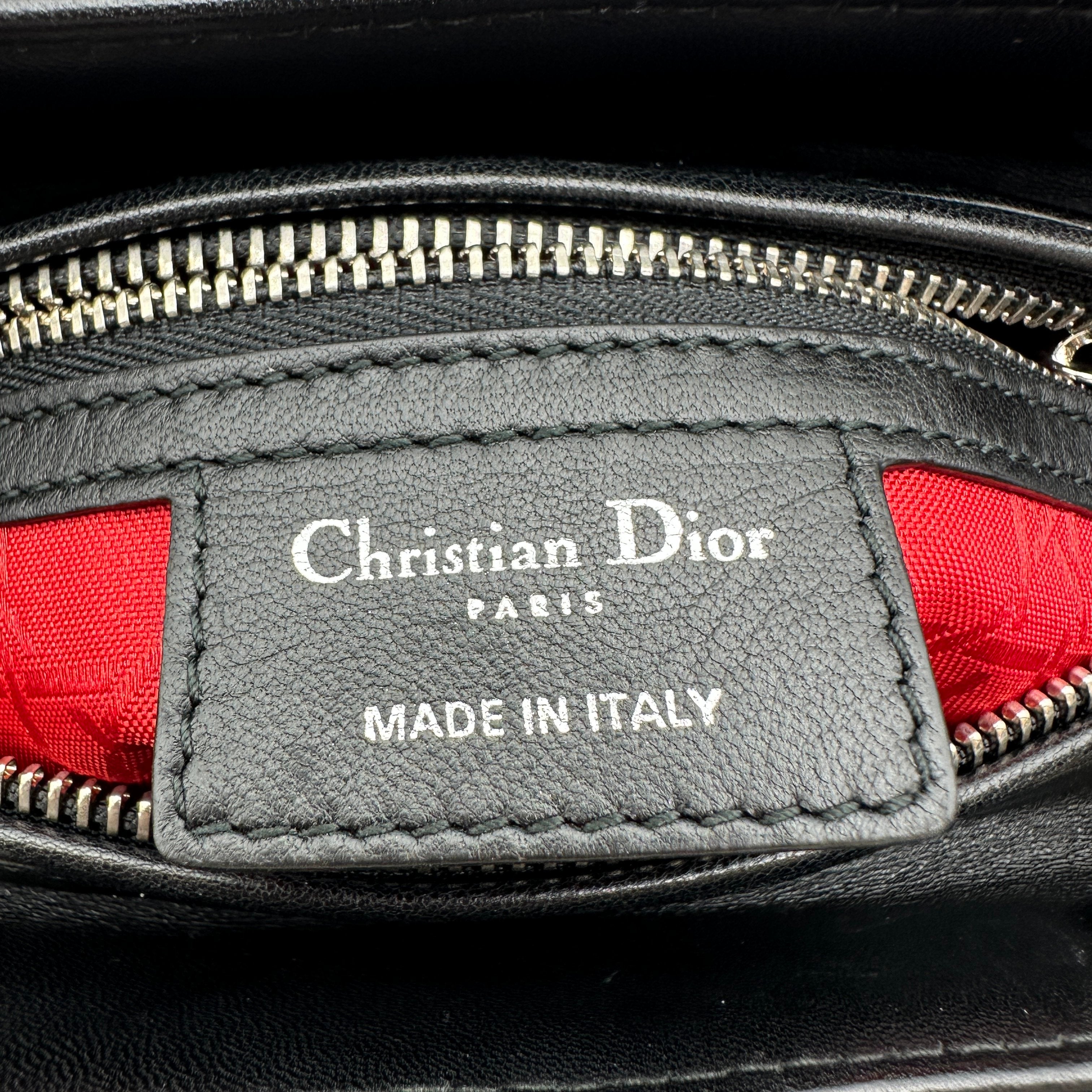 christian dior cannage lady dior leather 2 way handbag black