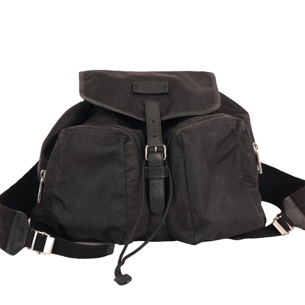 Gucci GG Nylon Backpack Drawstring Double Pocket Casual Bag