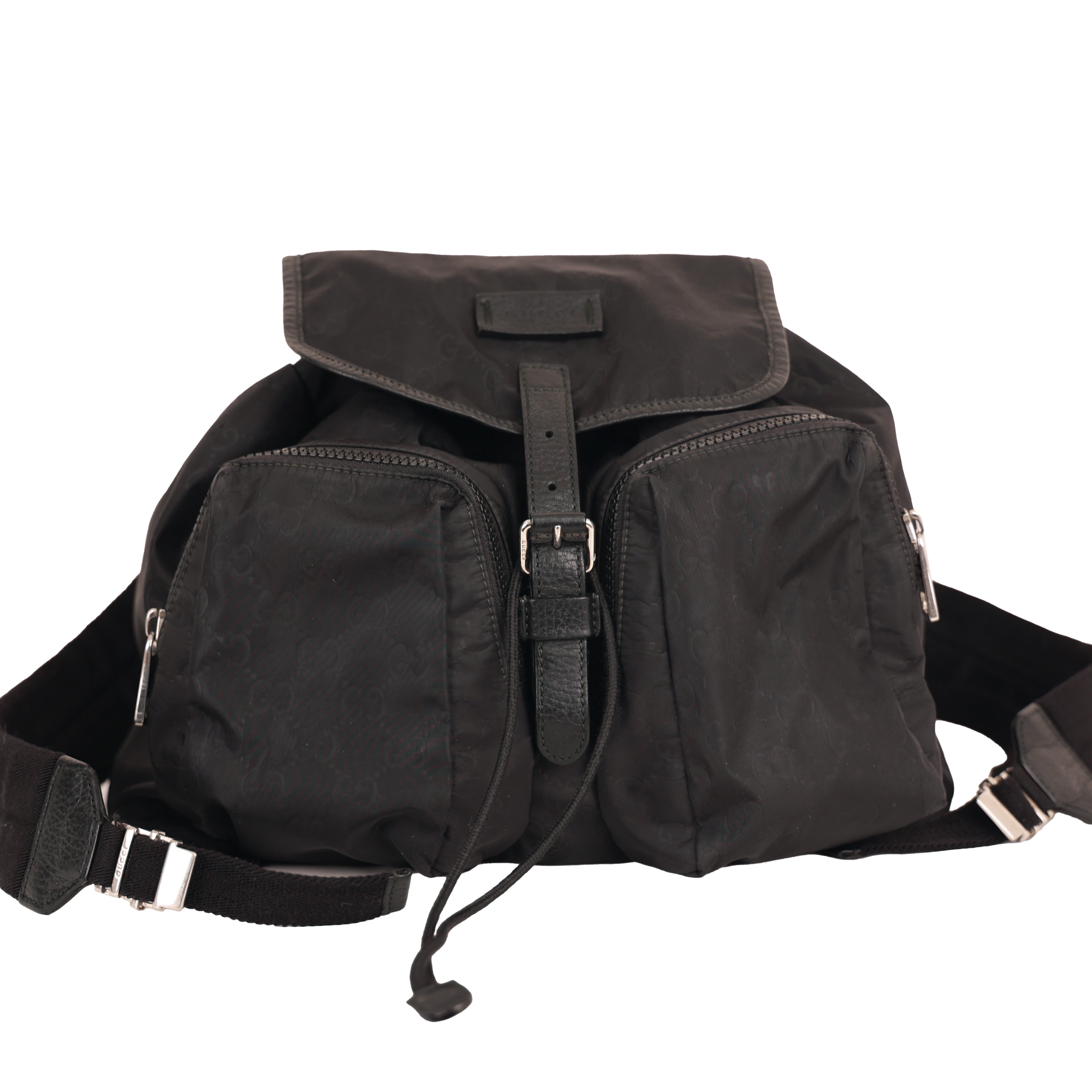 Gucci GG Nylon Backpack Drawstring Double Pocket Casual Bag