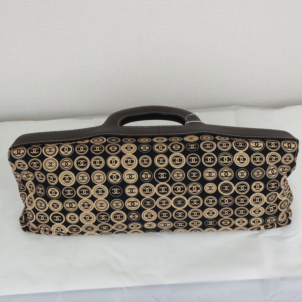 Chanel Coco Mark handbag Jersey Calfskin Printed Large Frame Handle Bag Beige Black 8 series
