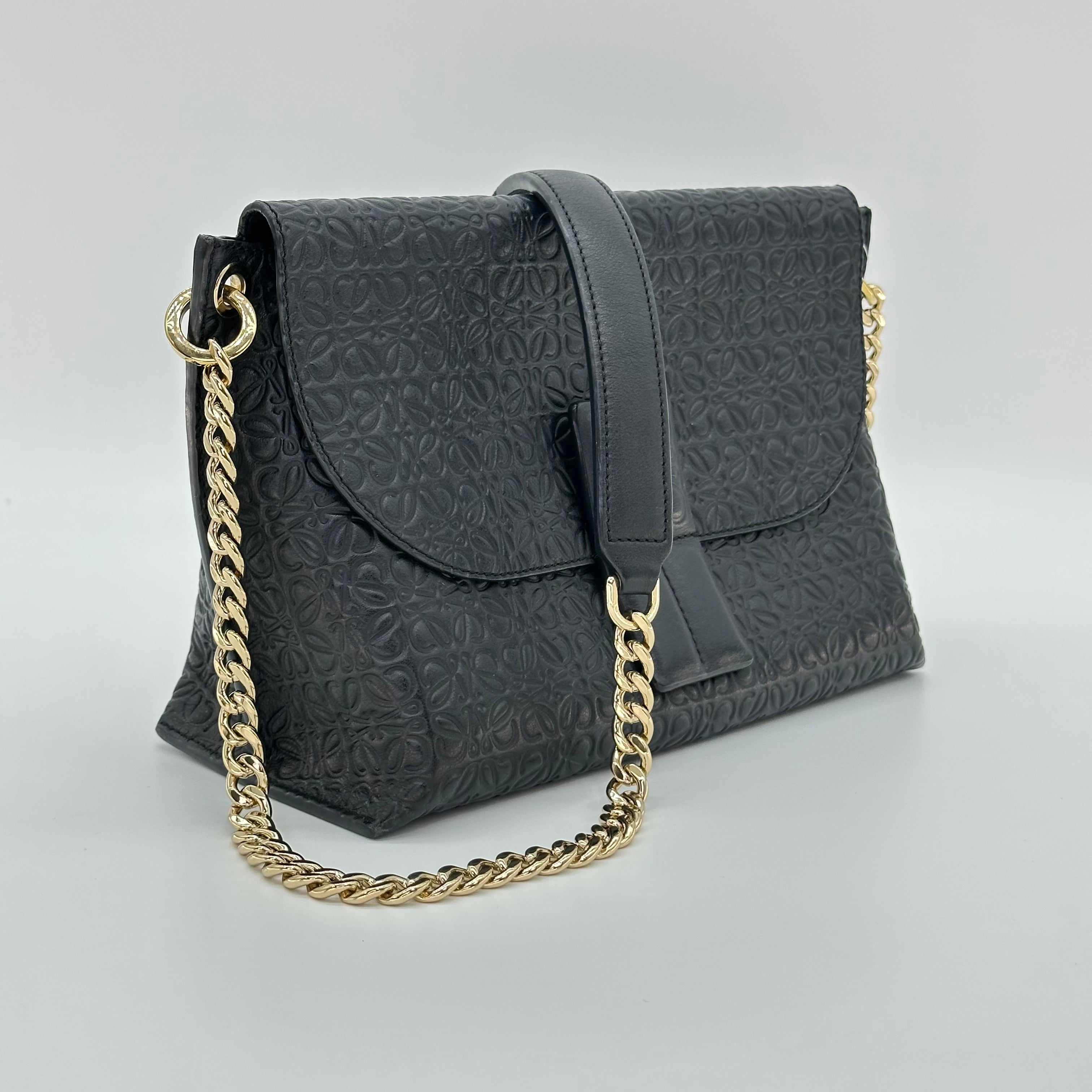 LOEWE avenue chain shoulder bag black gold leather