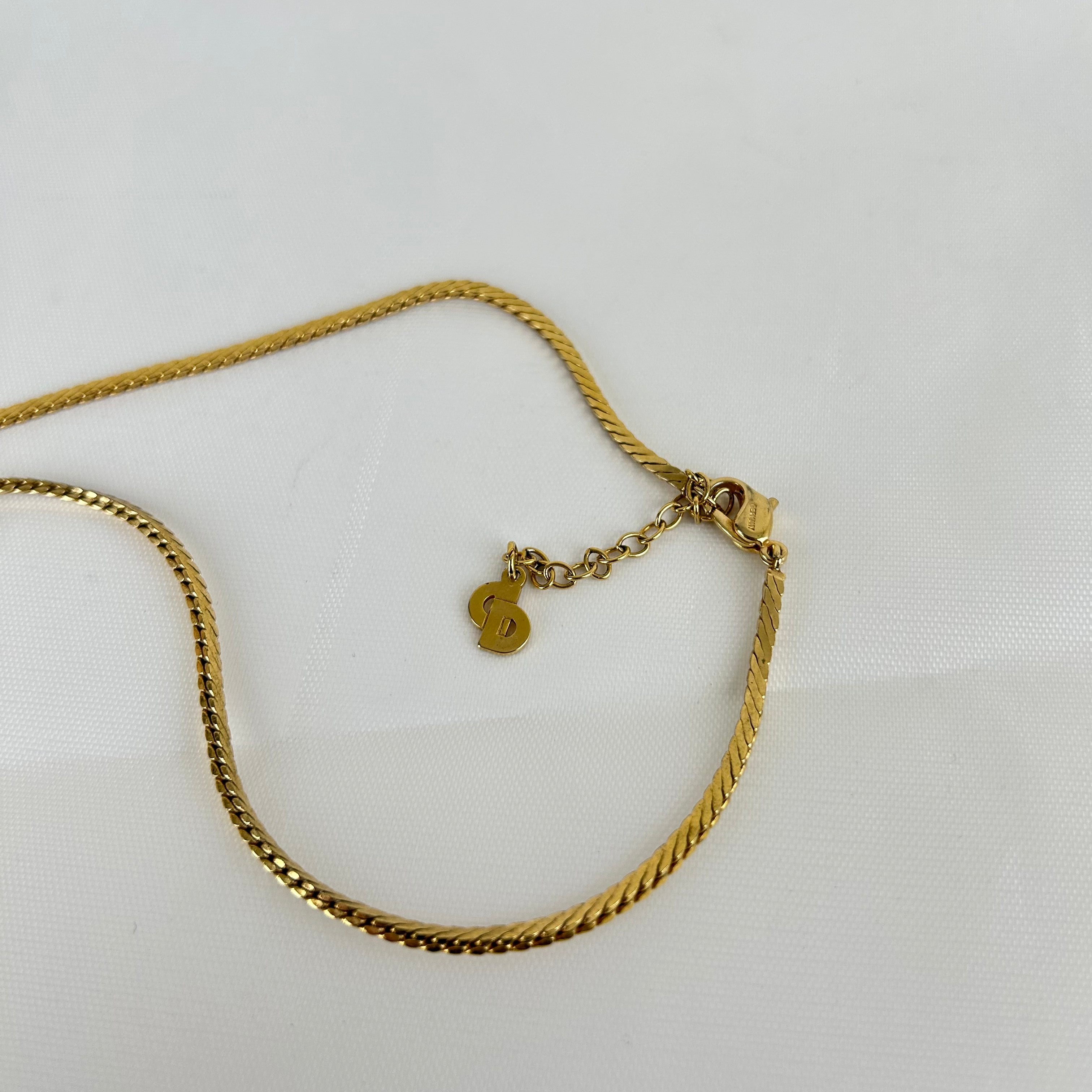 Christian Dior Square Round Rhinestone Dior Logo Necklace Gold Tone