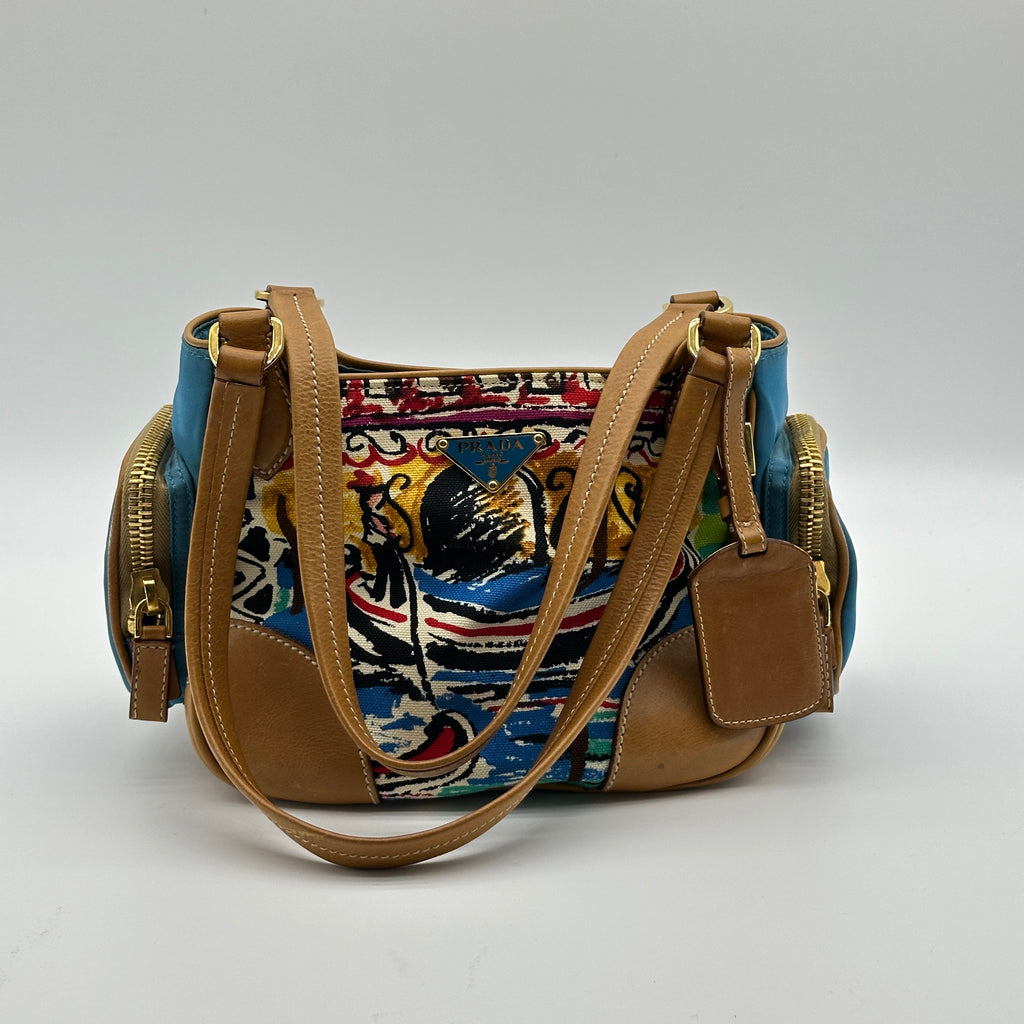 prada cloth mini bag multicolor printed canvas