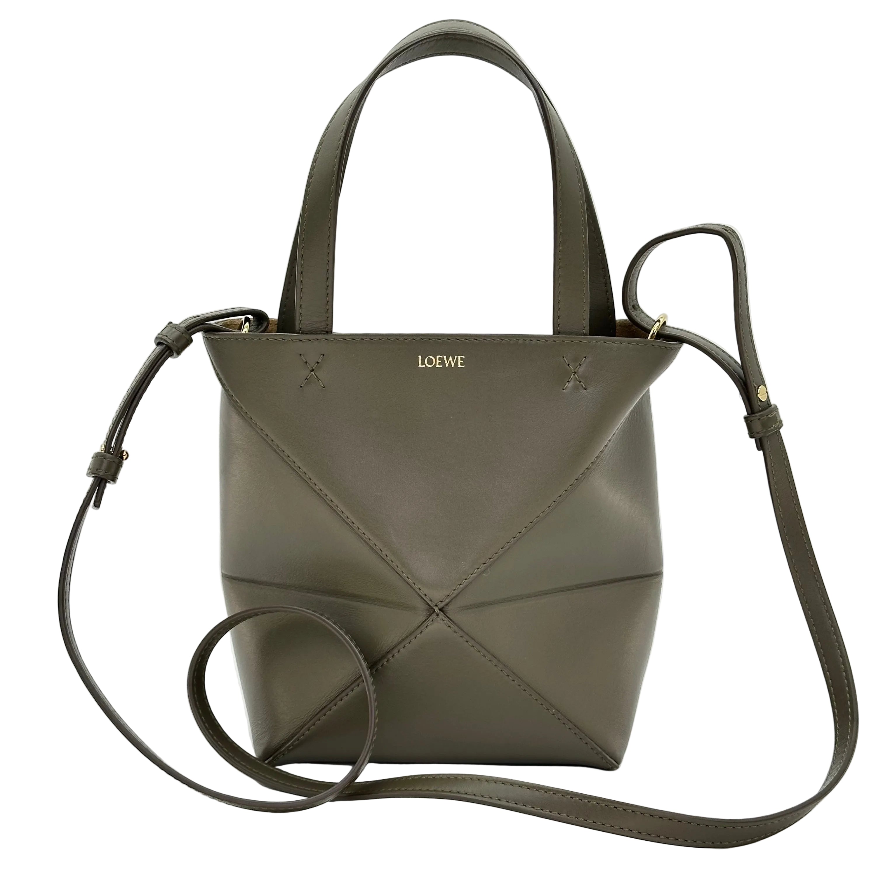 LOEWE Green Mini Leather Puzzle Fold Tote Bag 2WAY