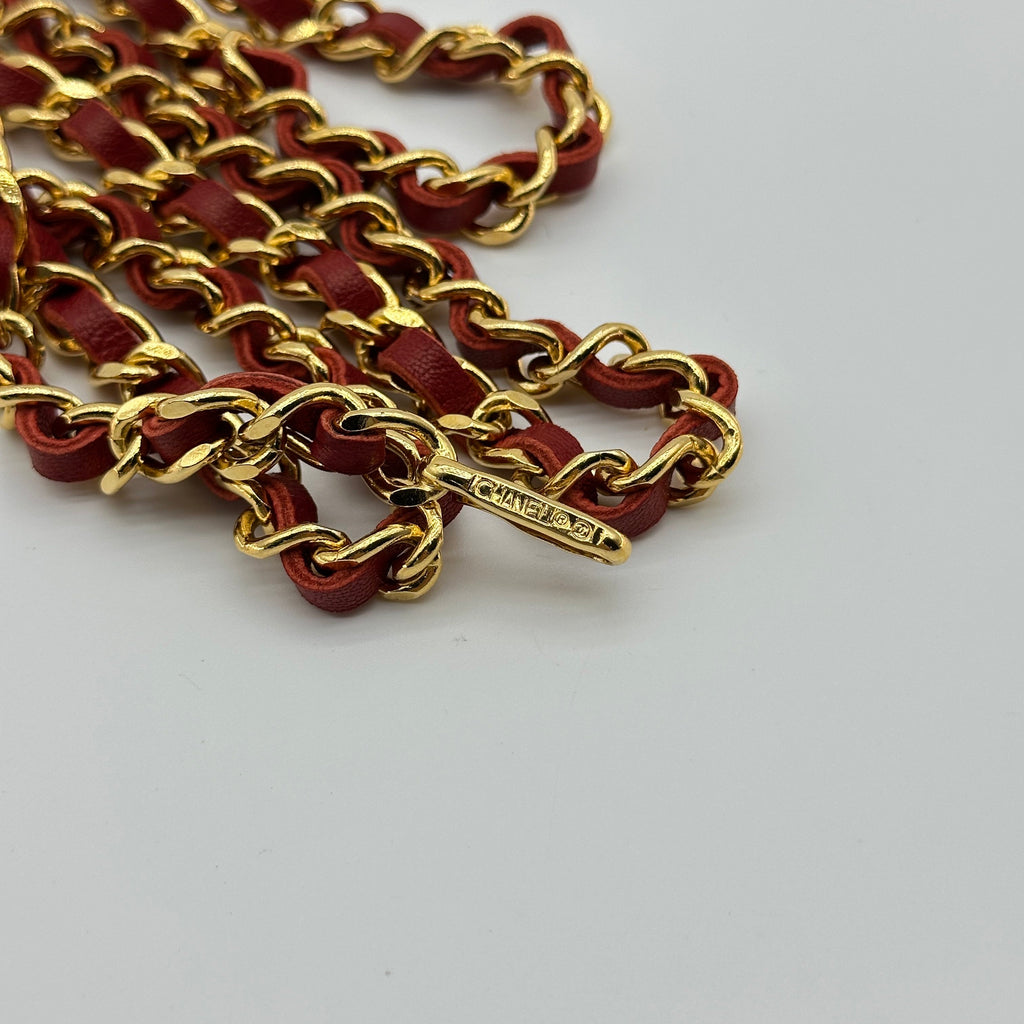 Chanel Gold Leather Chain Coco Mark Red Belt