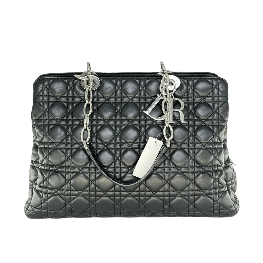 Christian Dior Lambskin Cannage Medium Dior Soft Shopping Tote Black